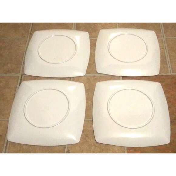 4 Melamine Dinner/appetizer Plates SQUARE blue white delft floral GORGEOUS EUC - Picture 5 of 7